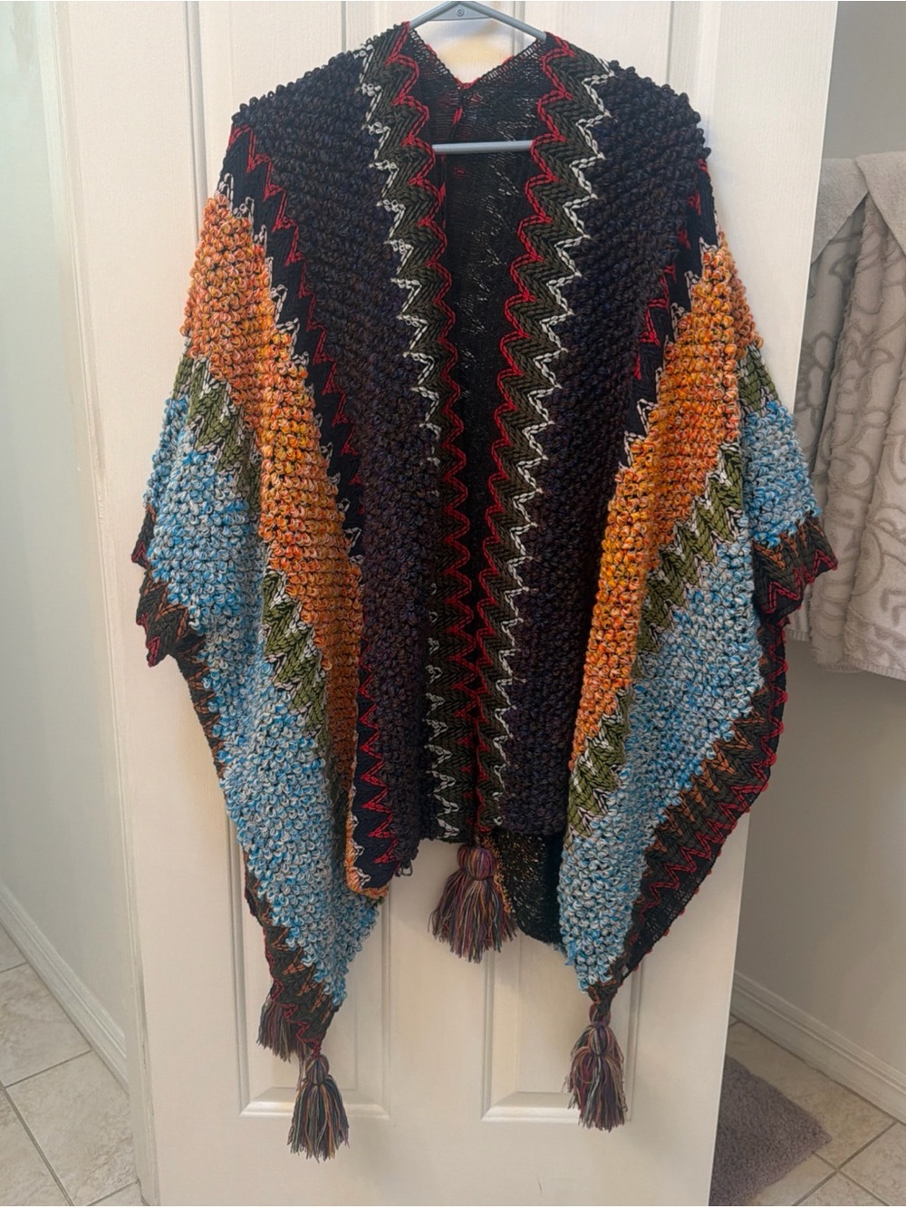 Ruana Wrap Shawl Poncho Multi-Color with Tassels